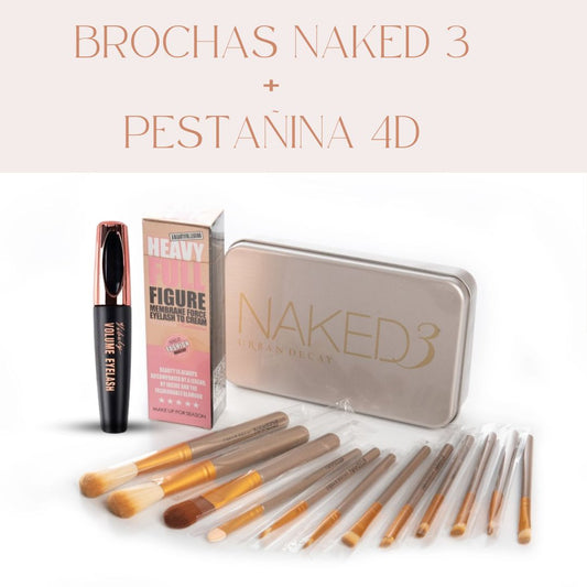 Combo de pestañina y brochas de maquillaje